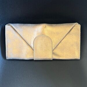 Barneys New York Gold Rose Suede Envelope Clutch 12x6 Card Slots Zip Y2K Vintage
